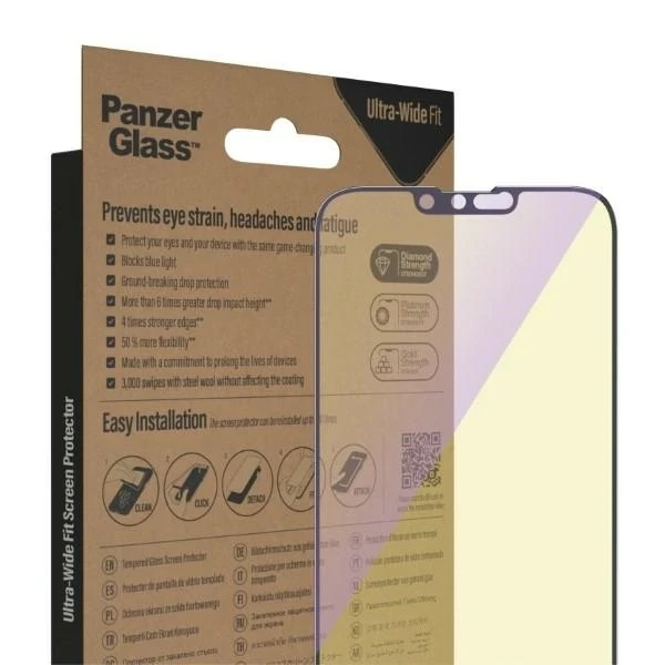 Panzer Glass PanzerGlass | Ekrano apsauga | Apple | iPhone 14 Plus/13 Pro Max | Stiklas | Juodas | Itin platus pritaikymas; Atsparus įbrėžimams; Atsparus smūgiams; Lengvas montavimas; Anti-mėlynas šviesa; Akių apsauga; Deimantų stiprumas; Antibakterinis; Atsparus pirštų atspaudams | Anti-mėlynas Šviesa
