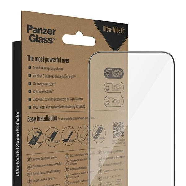 Panzer Glass PREMIUM TEMPERED biometrinio stiklo ekrano apsauga pilnas dangtelis iPhone 2022 6.7'' Pro Max UWF wA AB (Juodas)