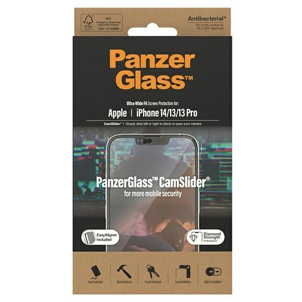 Panzer Glass PanzerGlass | CamSlider | Apple | iPhone 14/13/13 Pro | Grūdintas stiklas | Išvalyti | Apsaugo visą ekraną; 100% prisilietimas; Lengva montuoti | Ekrano apsauga
