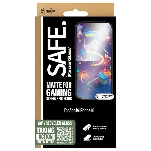 Panzer Glass SAFE iš PanzerGlass Apple iPhone 16 6.1" Žaidimų ekrano apsauga, ypač plati, tinka SAFE95886