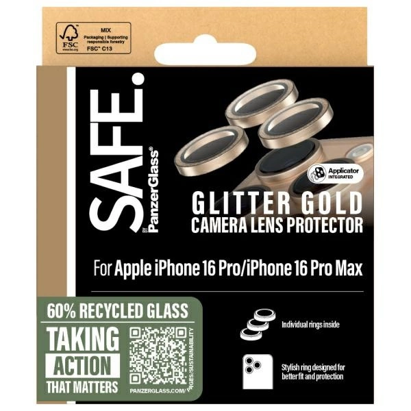 Panzer Glass SAFE by PanzerGlass kameros lęšio apsauga, skirta iPhone 16 Pro / 16 Pro Max – auksinė
