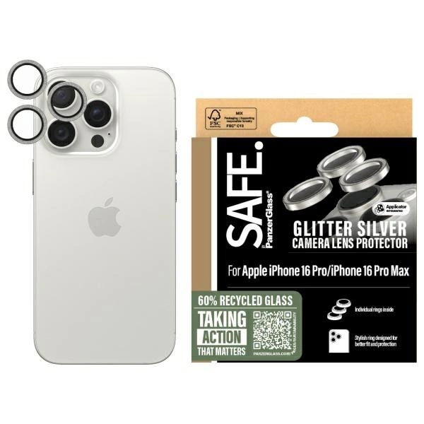 Panzer Glass SAFE by PanzerGlass kameros lęšio apsauga, skirta iPhone 16 Pro / 16 Pro Max – sidabrinė