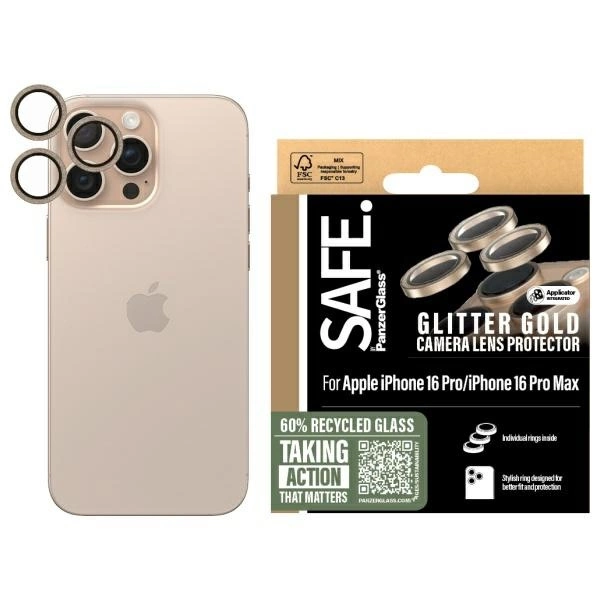 Panzer Glass SAFE by PanzerGlass kameros lęšio apsauga, skirta iPhone 16 Pro / 16 Pro Max – auksinė