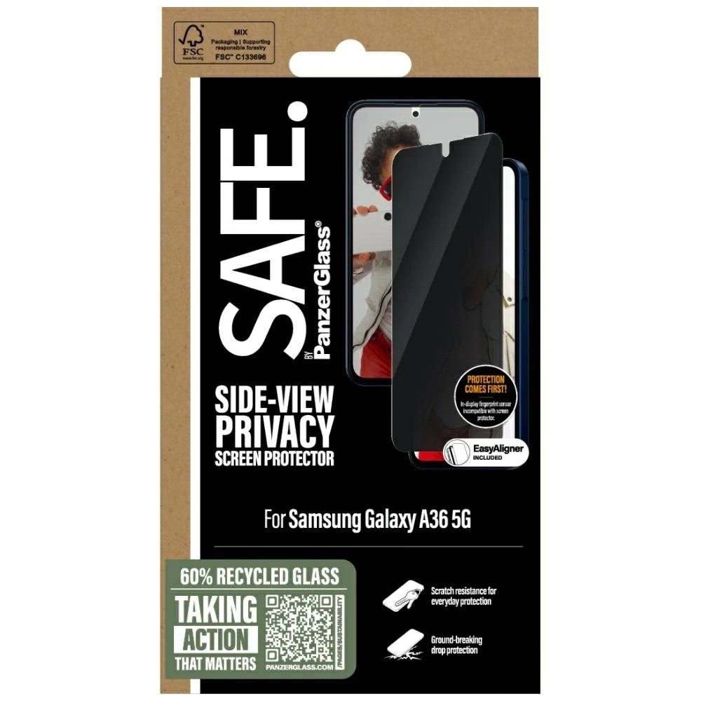 Panzer Glass SAFE iš PanzerGlass itin plataus prigludimo privatumo stiklas, skirtas Samsung Galaxy A36 5G