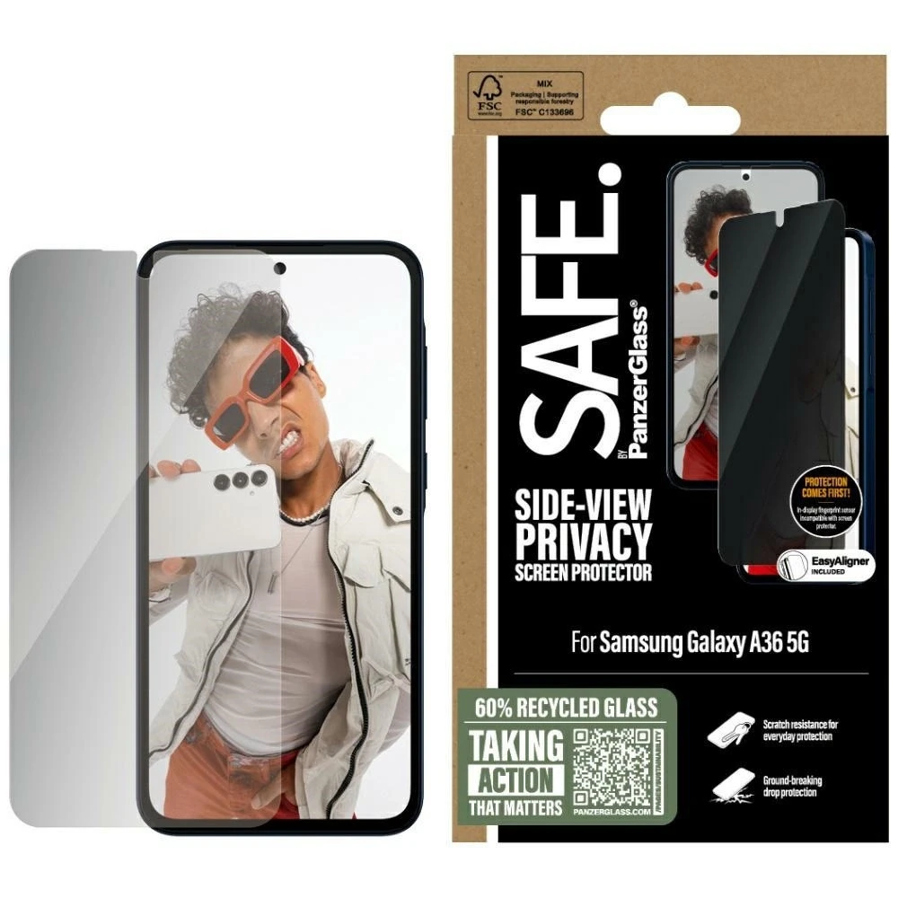 Panzer Glass SAFE iš PanzerGlass itin plataus prigludimo privatumo stiklas, skirtas Samsung Galaxy A36 5G