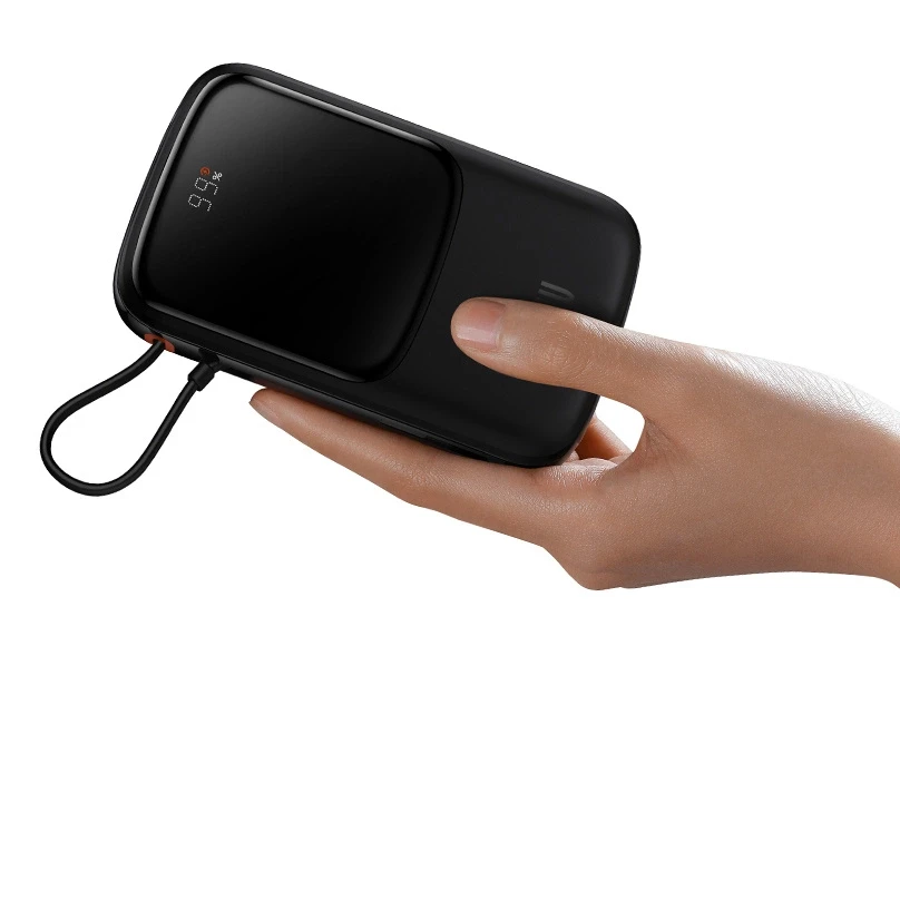 Powerbank 10000mAh 20W Baseus Qpow Pro Overseas Edition + USB C 3A kabelis - juodos spalvos