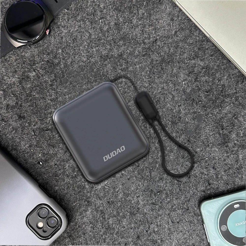 Powerbank Dudao K22+ 10000mAh 22.5W USB-C with pendant/cable – pilkos spalvos