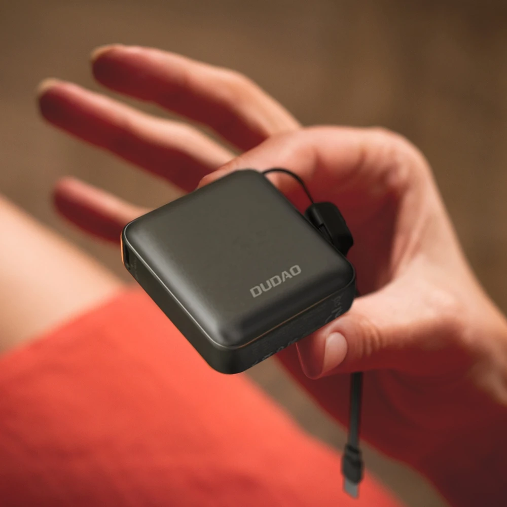 Powerbank Dudao K22+ 10000mAh 22.5W USB-C with pendant/cable – pilkos spalvos