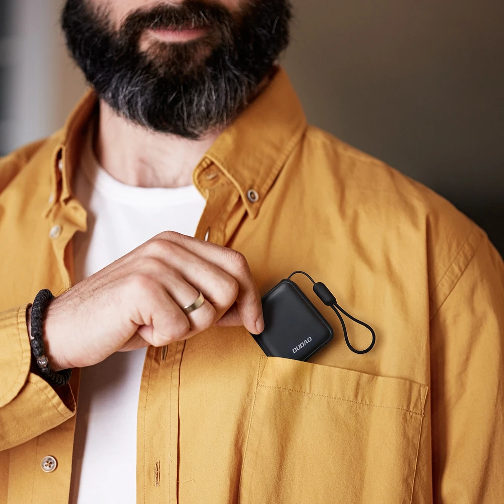 Powerbank Dudao K22+ 10000mAh 22.5W USB-C with pendant/cable – pilkos spalvos