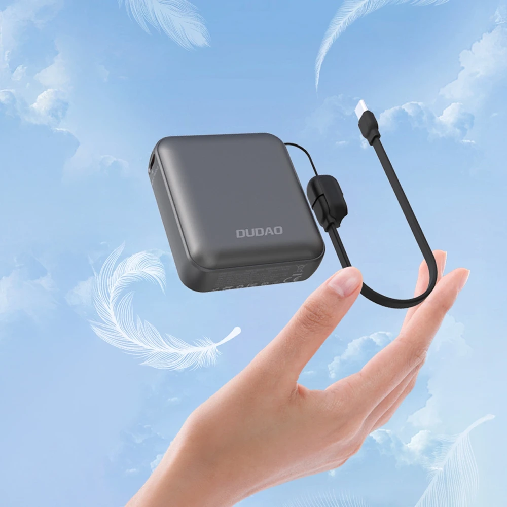 Powerbank Dudao K22+ 10000mAh 22.5W USB-C with pendant/cable – pilkos spalvos