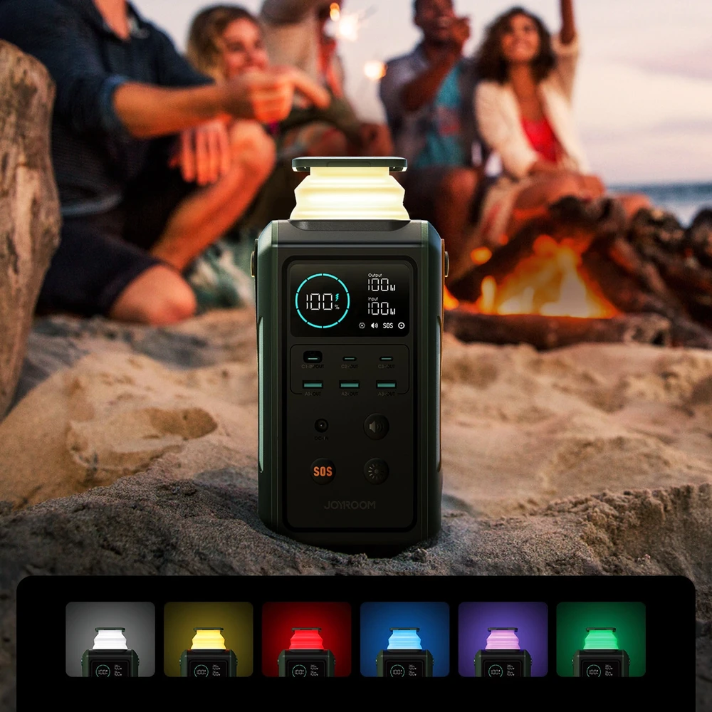 Powerbank Joyroom JR-PBF10 75000mAh 100W 3x USB-C 3x USB-A su sulankstomu žibintuvėliu ir rankena – žalia