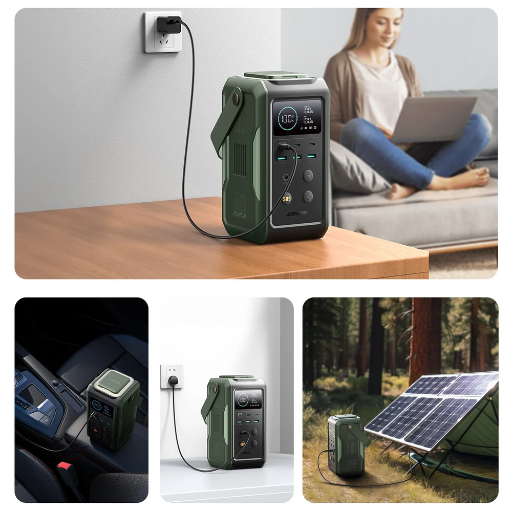 Powerbank Joyroom JR-PBF10 75000mAh 100W 3x USB-C 3x USB-A su sulankstomu žibintuvėliu ir rankena – žalia