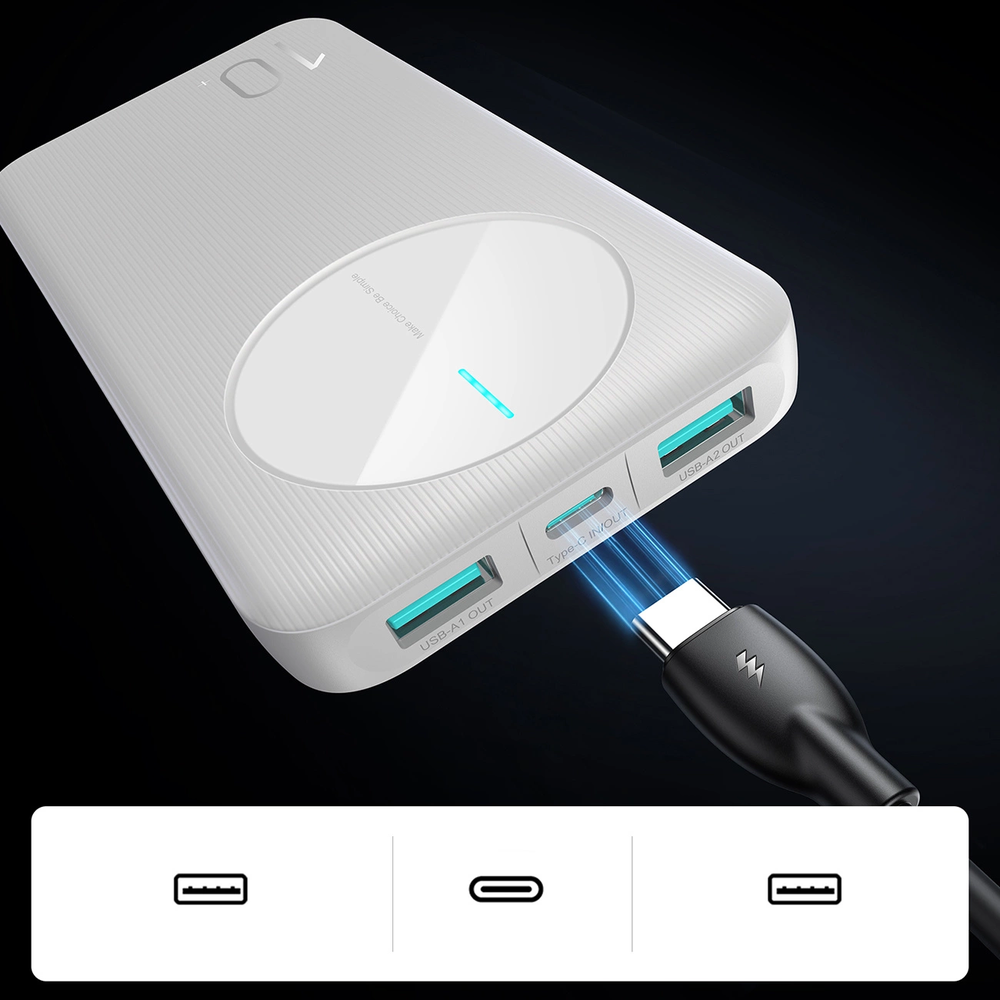 Nešiojamoji baterija „Joyroom JR-PBF12“ 10000mAh 2.4A 2x USB-A 1x USB-C - balta