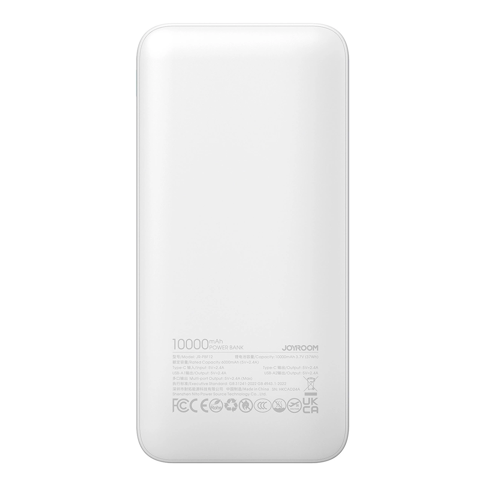 Nešiojamoji baterija „Joyroom JR-PBF12“ 10000mAh 2.4A 2x USB-A 1x USB-C - balta