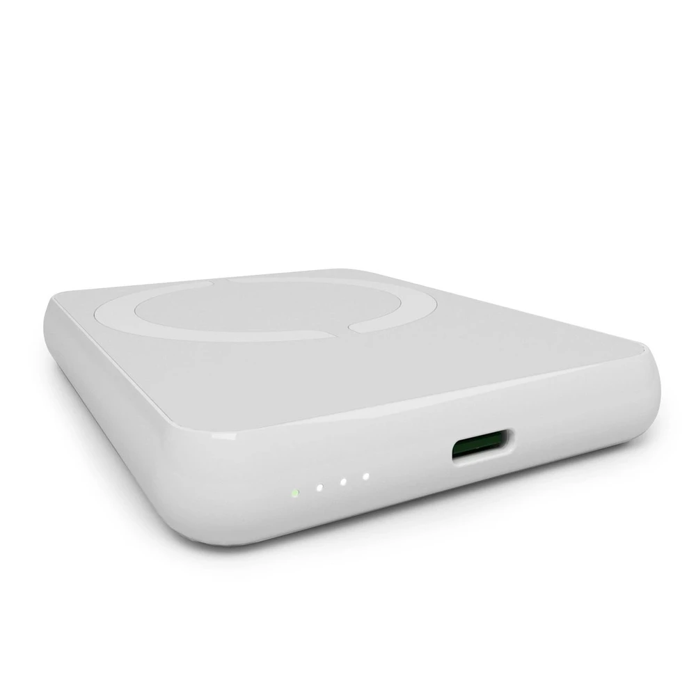 Išorinė baterija Puro „Power Mag“ 5000mAh 20W su maitinimo šaltiniu, USB-C, baltos spalvos