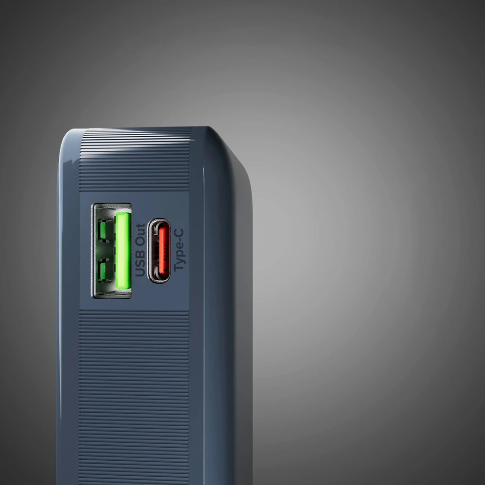 Išorinė baterija SBS 10000 mAh 20W su integruotu USB-C laidu ir skaitmeniniu ekranu - tamsiai pilka