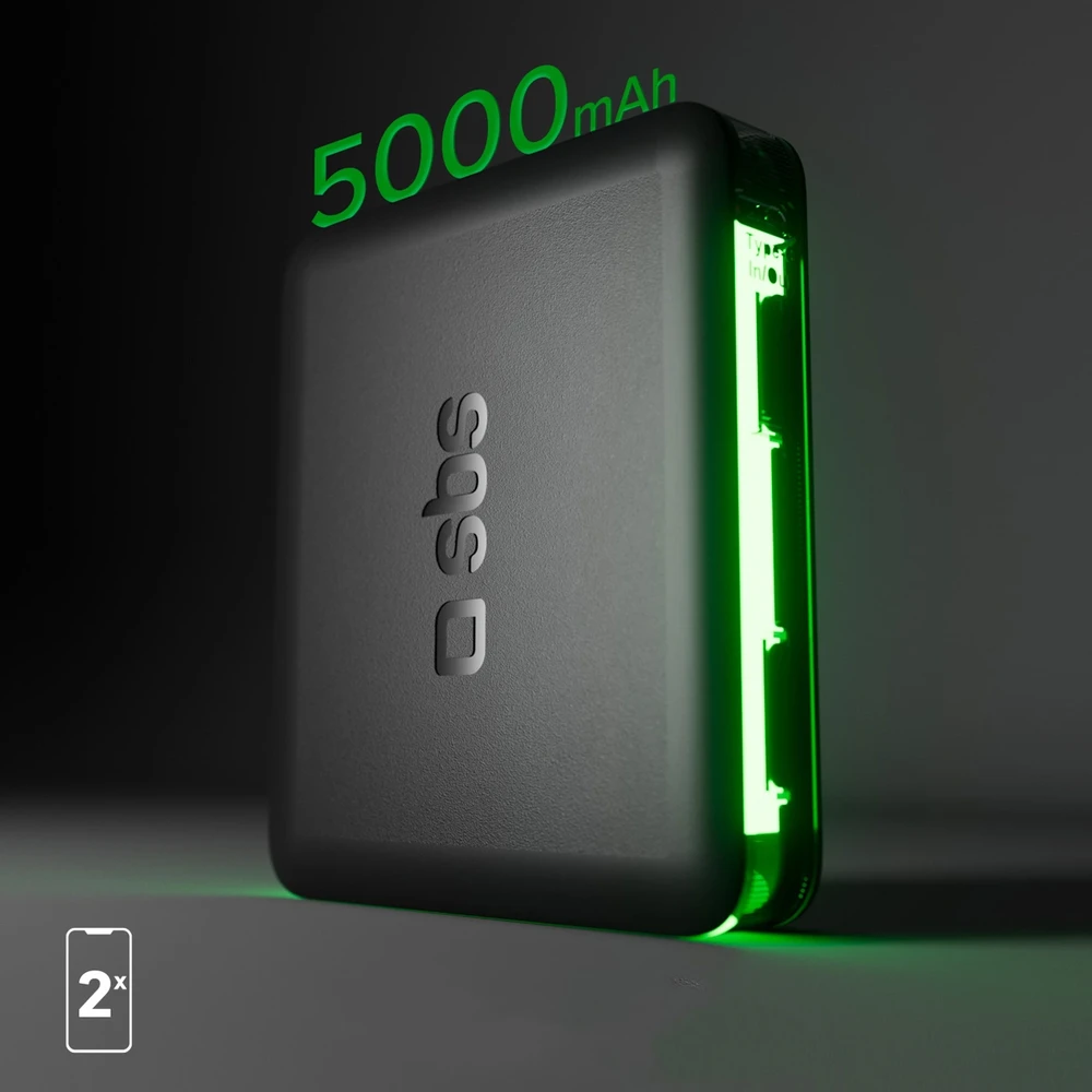 Powerbank SBS NanoTube 5000 mAh High-Density - juodos spalvos