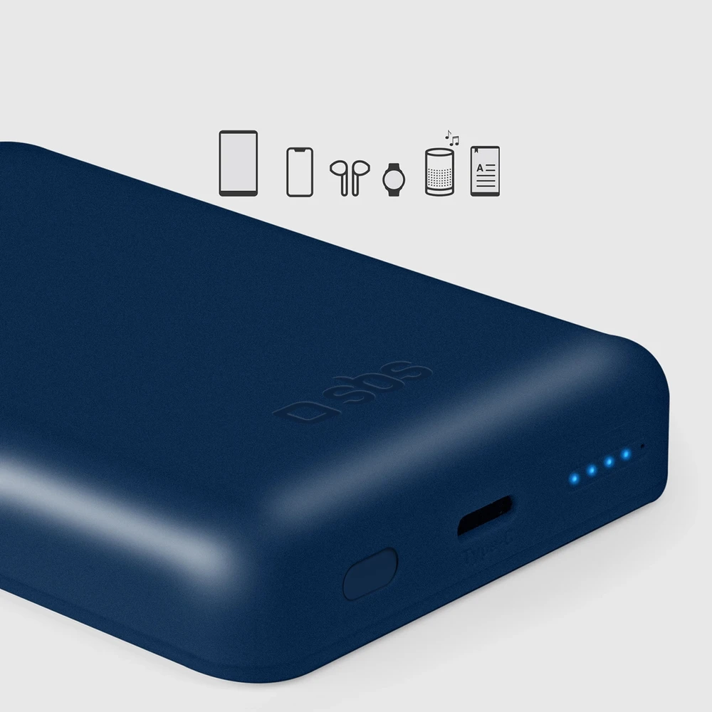 SBS 5000 mAh belaidis magnetic Power Bank mėlynos spalvos