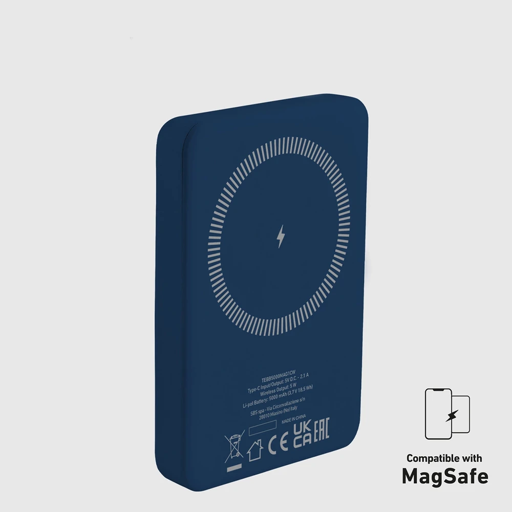 SBS 5000 mAh belaidis magnetic Power Bank mėlynos spalvos