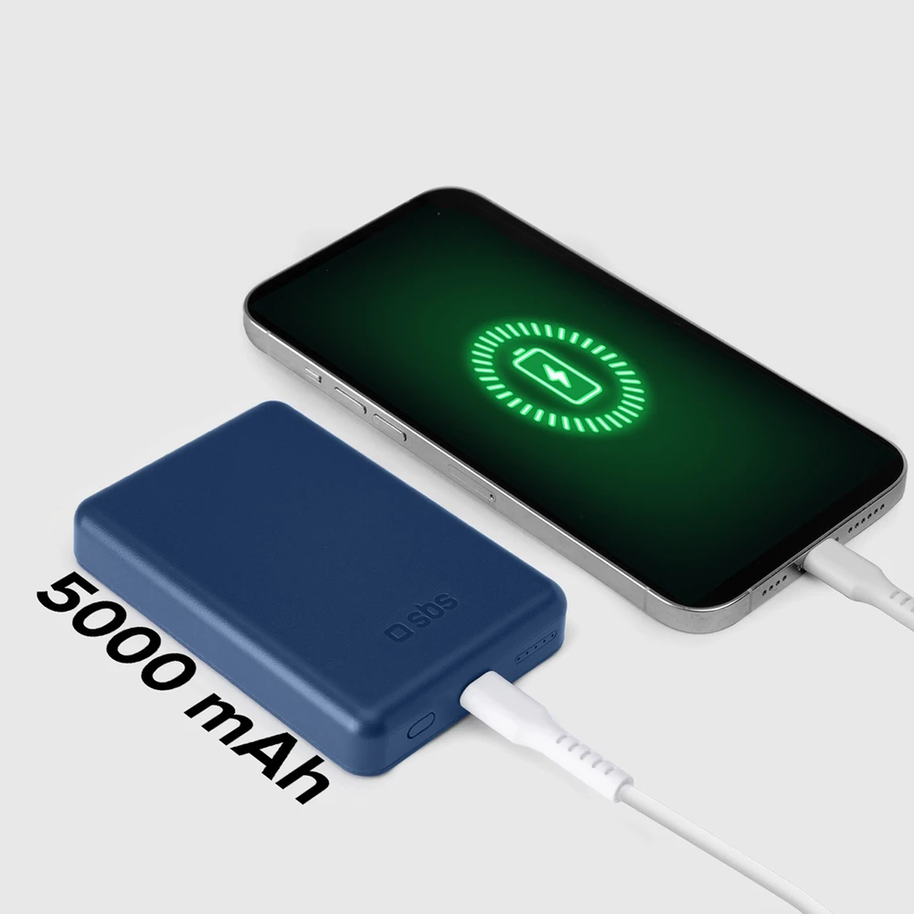 SBS 5000 mAh belaidis magnetic Power Bank mėlynos spalvos