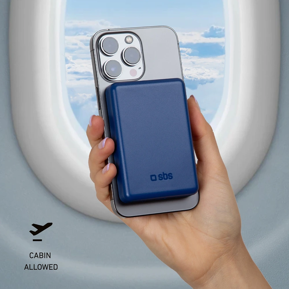 SBS 5000 mAh belaidis magnetic Power Bank mėlynos spalvos