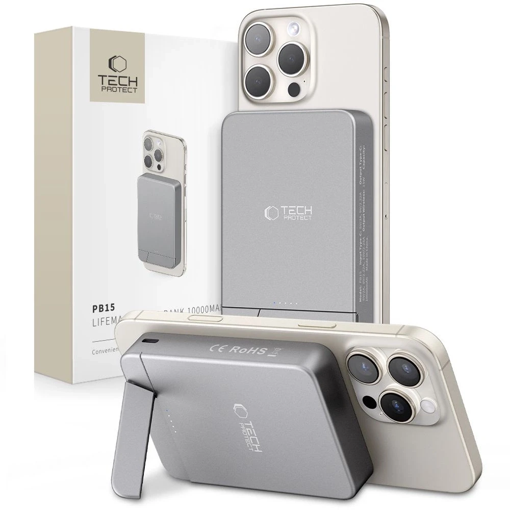 Powerbank Tech-Protect PB14 LifeMag MagSafe 10000 mAh - pilka