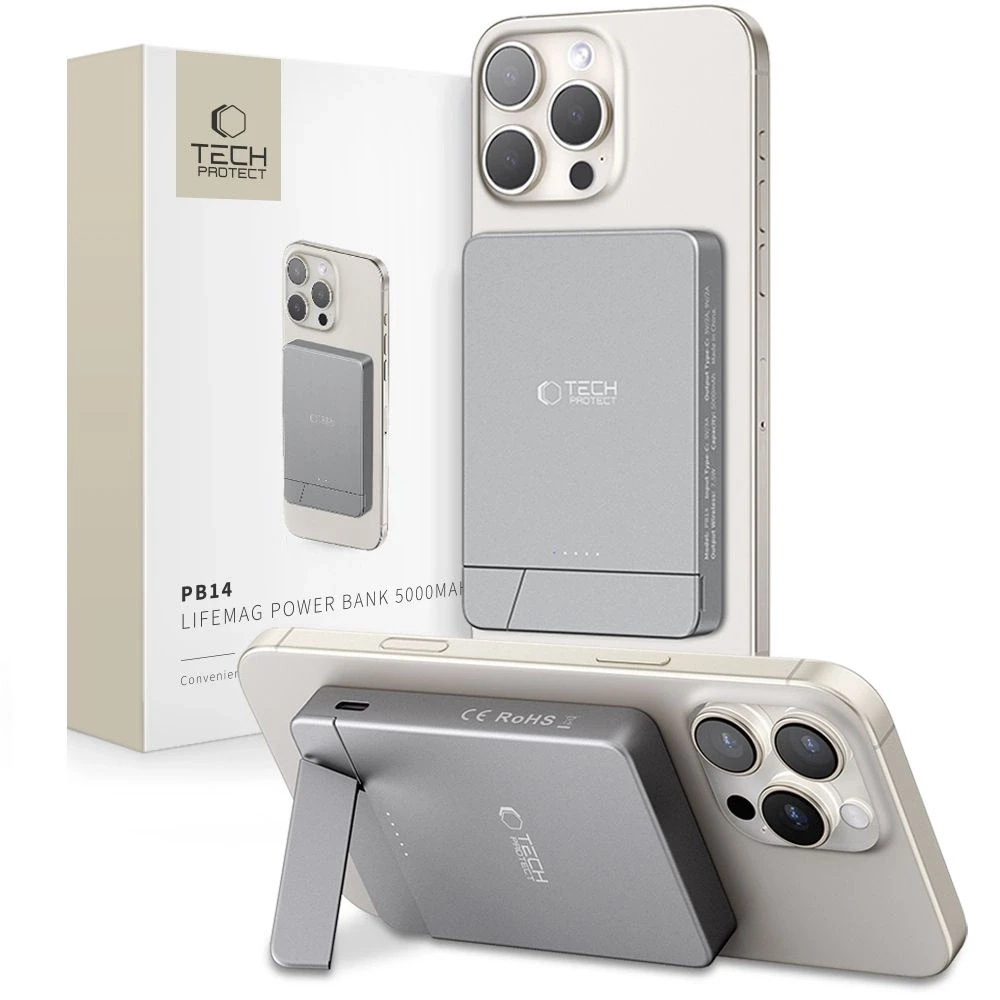 Powerbank Tech-Protect PB14 LifeMag MagSafe 5000 mAh - pilka