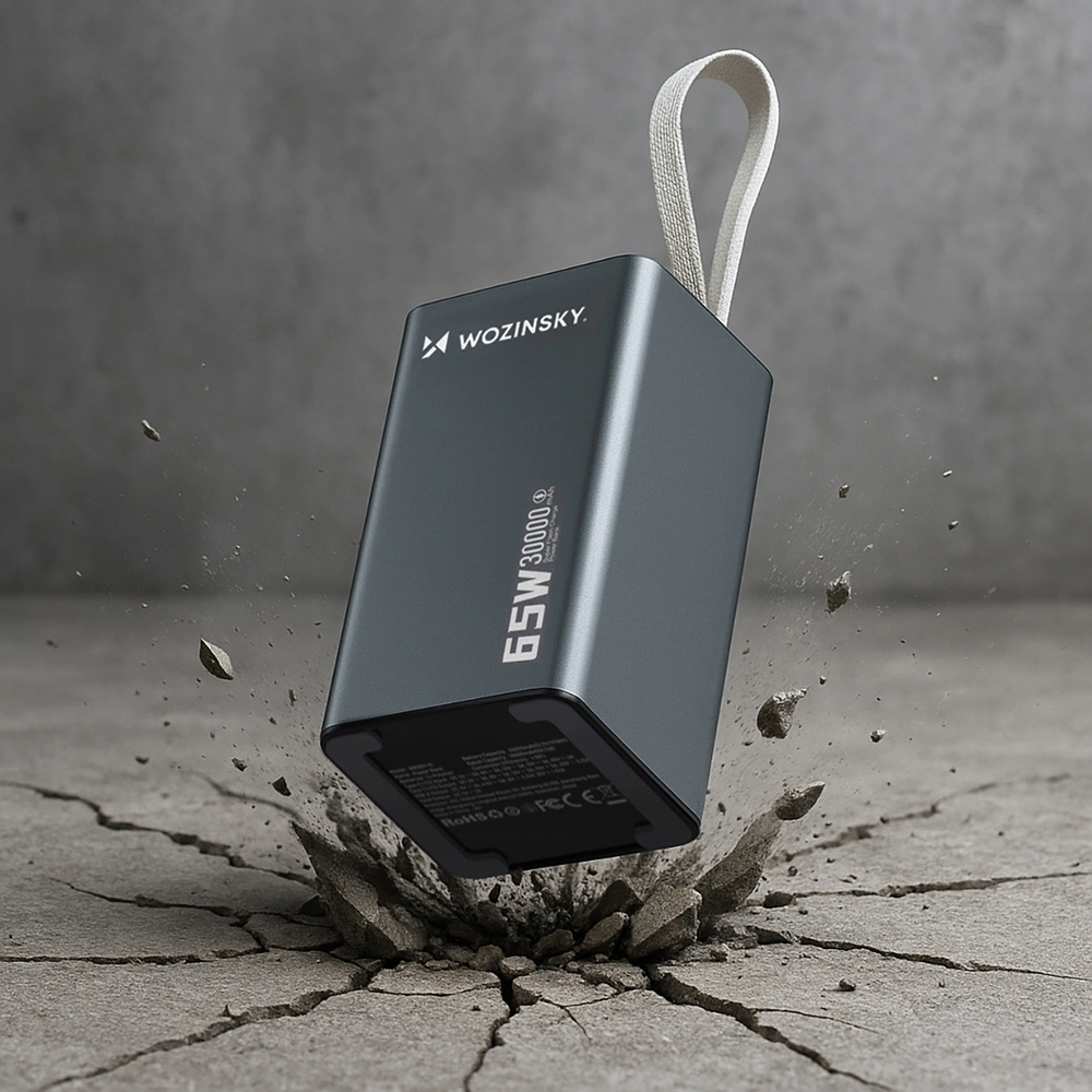 Powerbank Wozinsky K65+ 65W 30000mAh 2x USB-C, 1x USB-A 65W – pilka