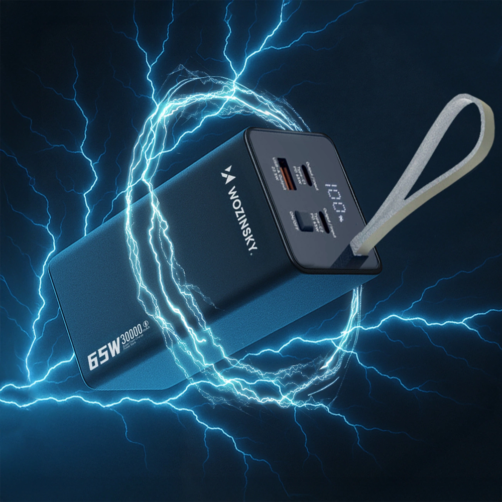 Powerbank Wozinsky K65+ 65W 30000mAh 2x USB-C, 1x USB-A 65W – pilka