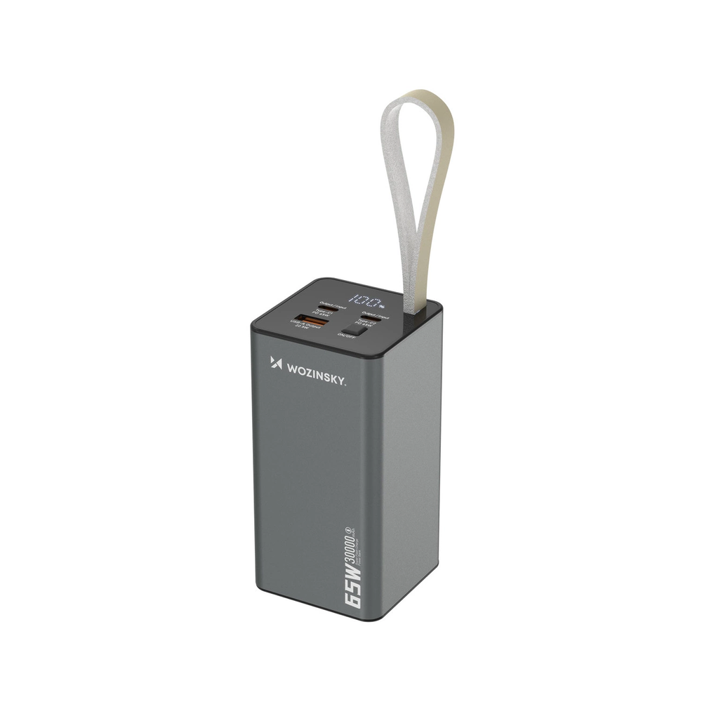 Powerbank Wozinsky K65+ 65W 30000mAh 2x USB-C, 1x USB-A 65W – pilka