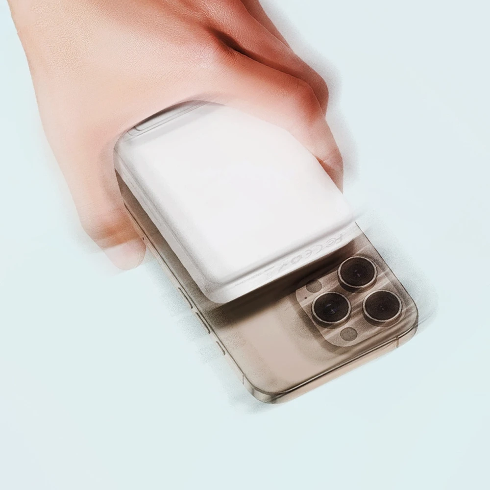 Powerbank Wozinsky WLWP-10KA0Y3WS 22.5W PD Qi2 10000 mAh, su stoveliu, 1x USB-A, 1x USB-C – baltos spalvos