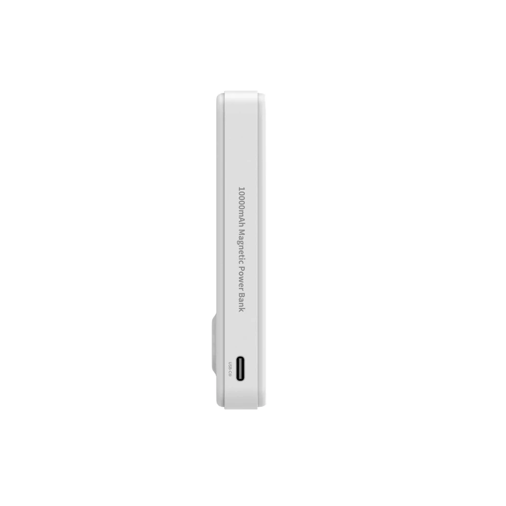 Powerbank Wozinsky WLWP-10KA0Y3WS 22.5W PD Qi2 10000 mAh, su stoveliu, 1x USB-A, 1x USB-C – baltos spalvos