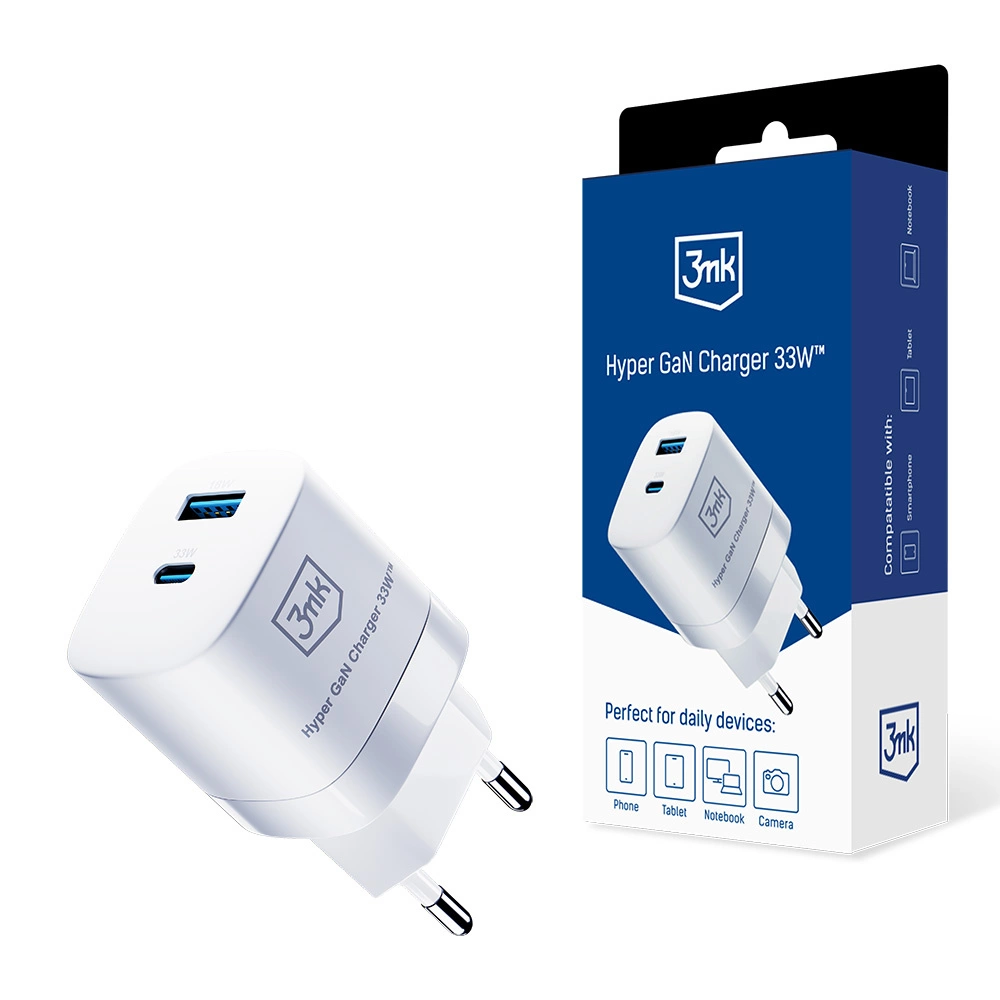 Įkroviklis 3mk Hyper GaN Charger 33W 1xUSB-C + 1xUSB-A baltas