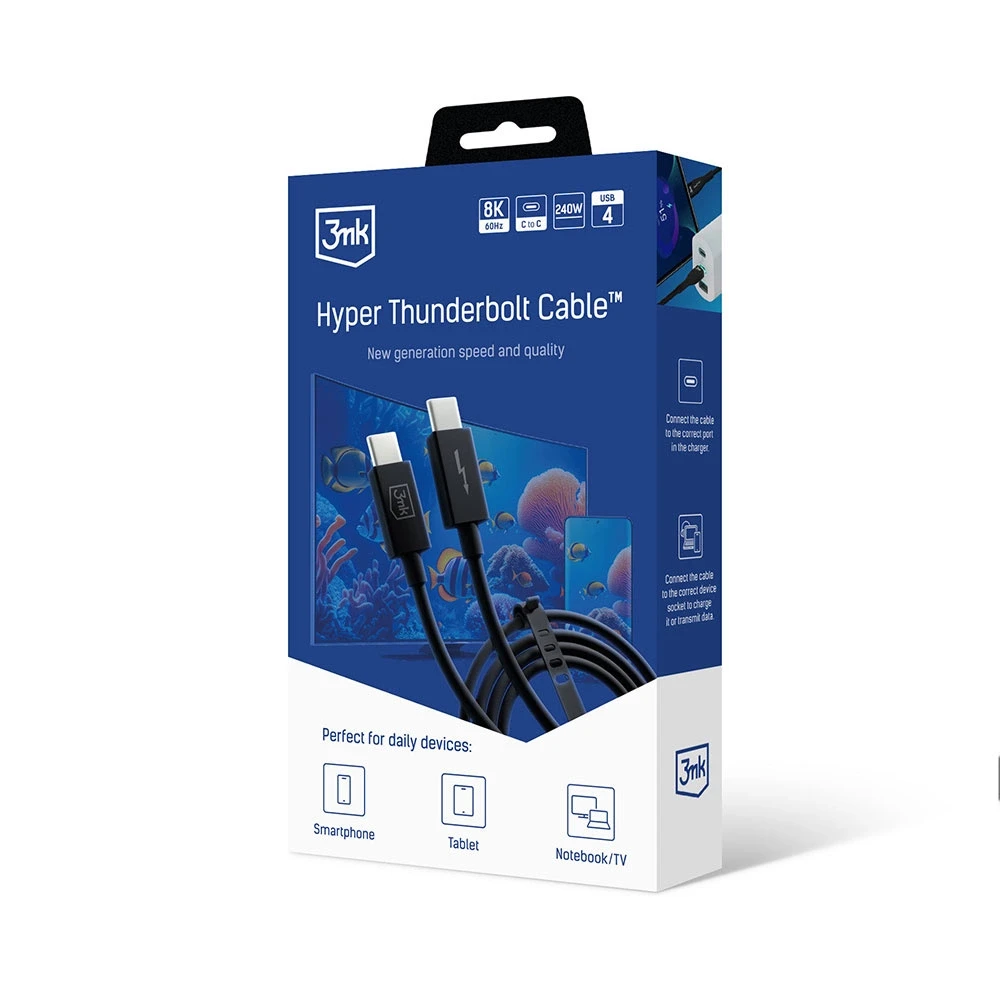 3MK Hyper ThunderBolt Kabelis USB-C/USB-C 1m 240W 5A 8K