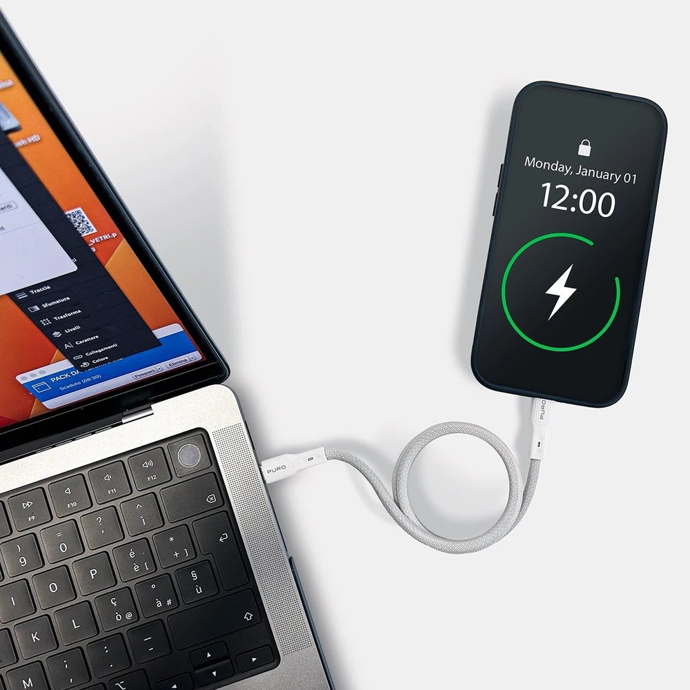 Puro Elektrik Puro Magnetic USB-C – USB-C 60 W USB 3.2 (20 Gbps) 1 m magnetinis kabelis – baltas
