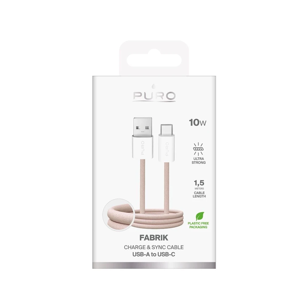 Puro Fabrik 10W pintas kabelis USB-A - USB-C 1.5m - rusvai gelsvas