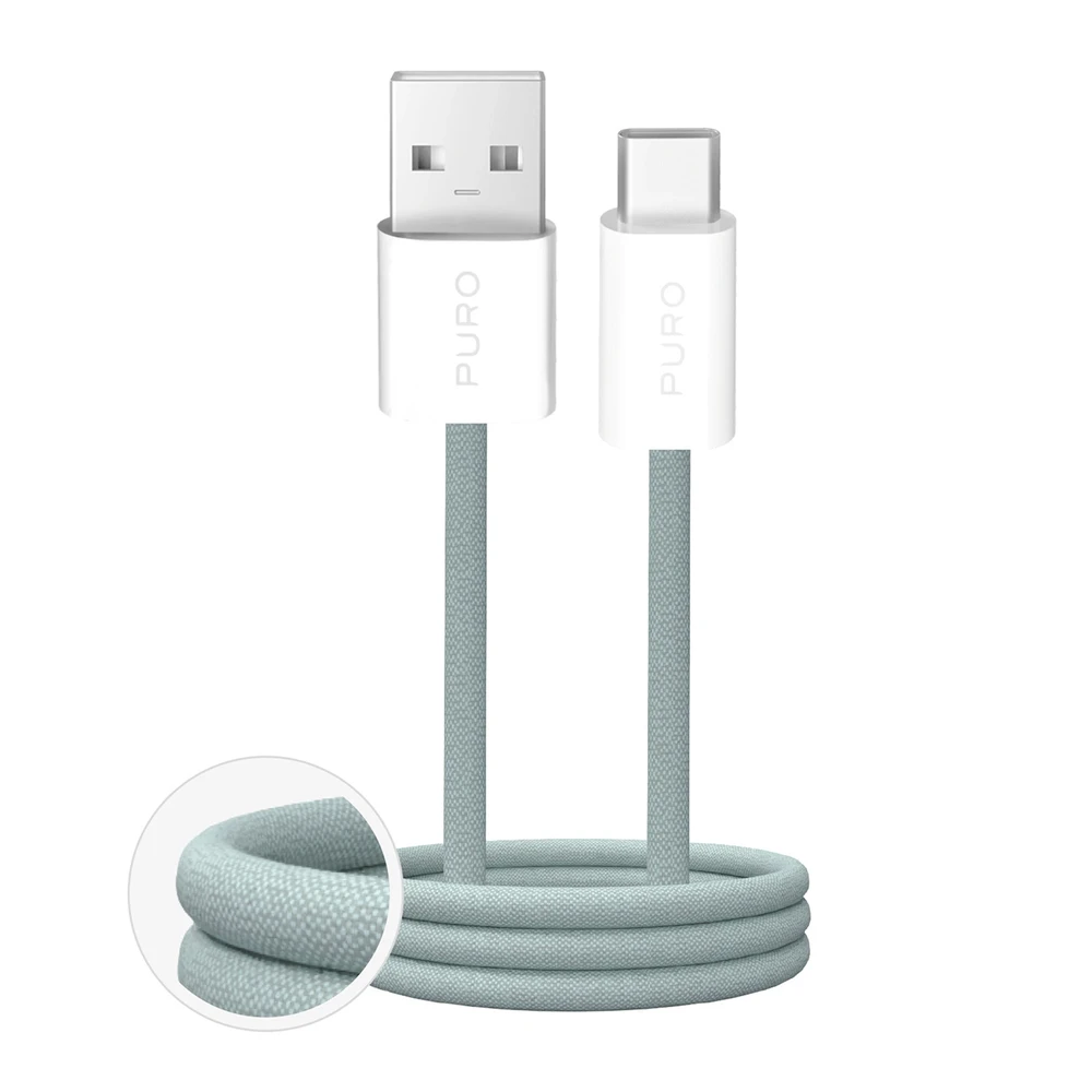 Puro Fabrik 2.0 10W USB-A – USB-C Braided Kabelis 1.5m – žalios spalvos