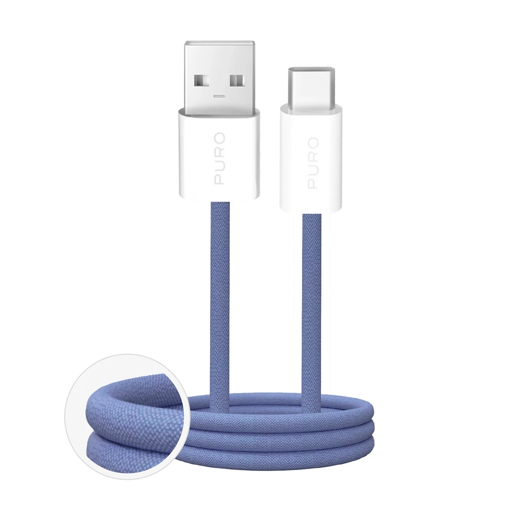 Puro Fabrik 2.0 10W USB-A – USB-C Braided Kabelis 1.5m – mėlynos spalvos