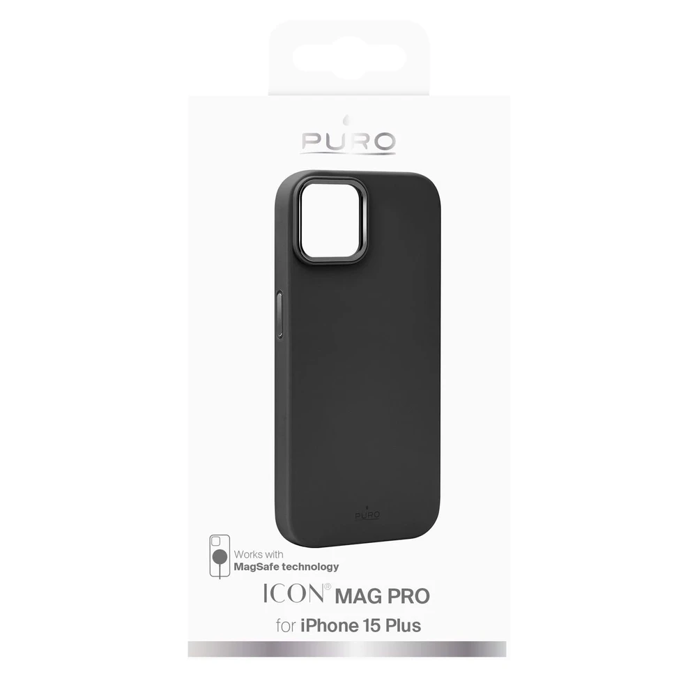 SBS Puro ICON MAG Pro – Apple iPhone 15 Plus MagSafe dėklas juodos spalvos