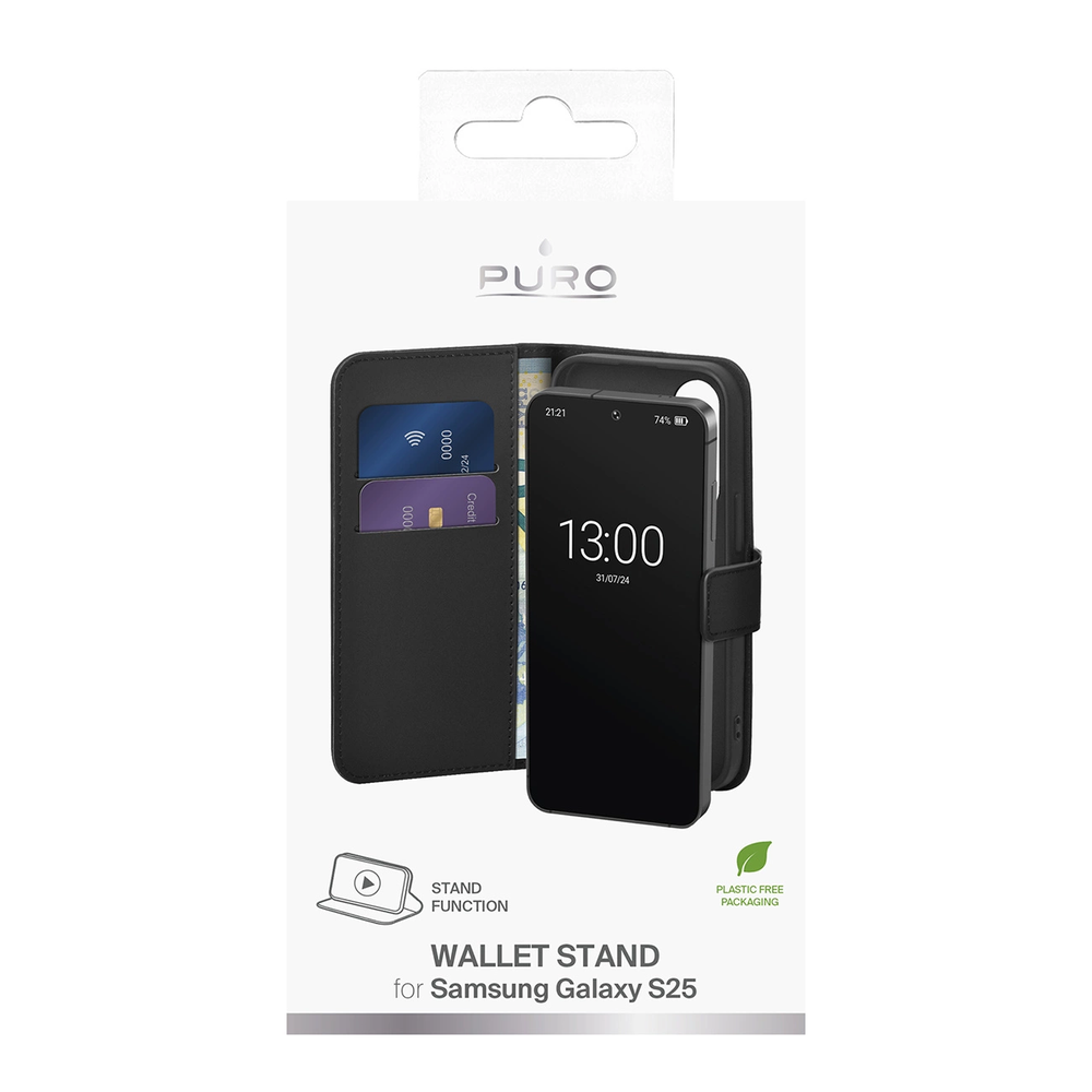 Puro Booklet Samsung Galaxy S25 - dėklas telefonui juodos spalvos