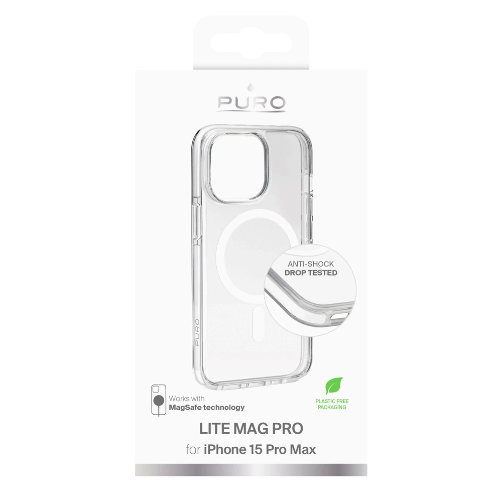 Puro Lite Mag Pro MagSafe Silikoninis Apple iPhone 15 Pro Max – dėklas telefonui skaidrus