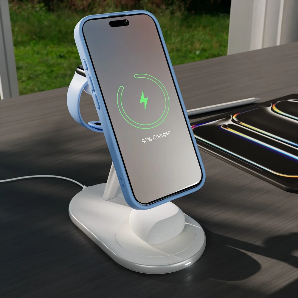 Puro „Mag Station Qi2 3-in-1“ belaidis įkroviklis, suderinamas su „MagSafe“ – Baltas