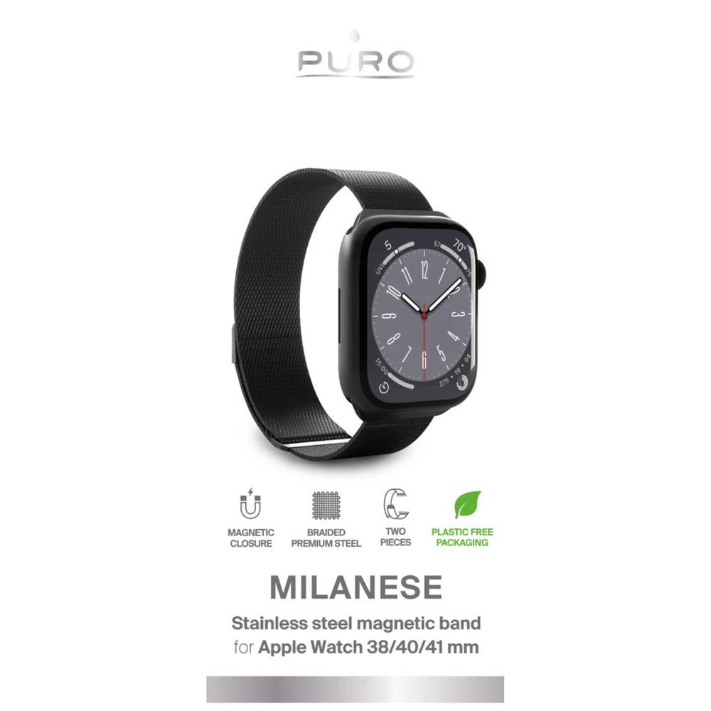 Puro 'MILANESE' apyrankė Apple Watch 38–40–41mm, juodos spalvos