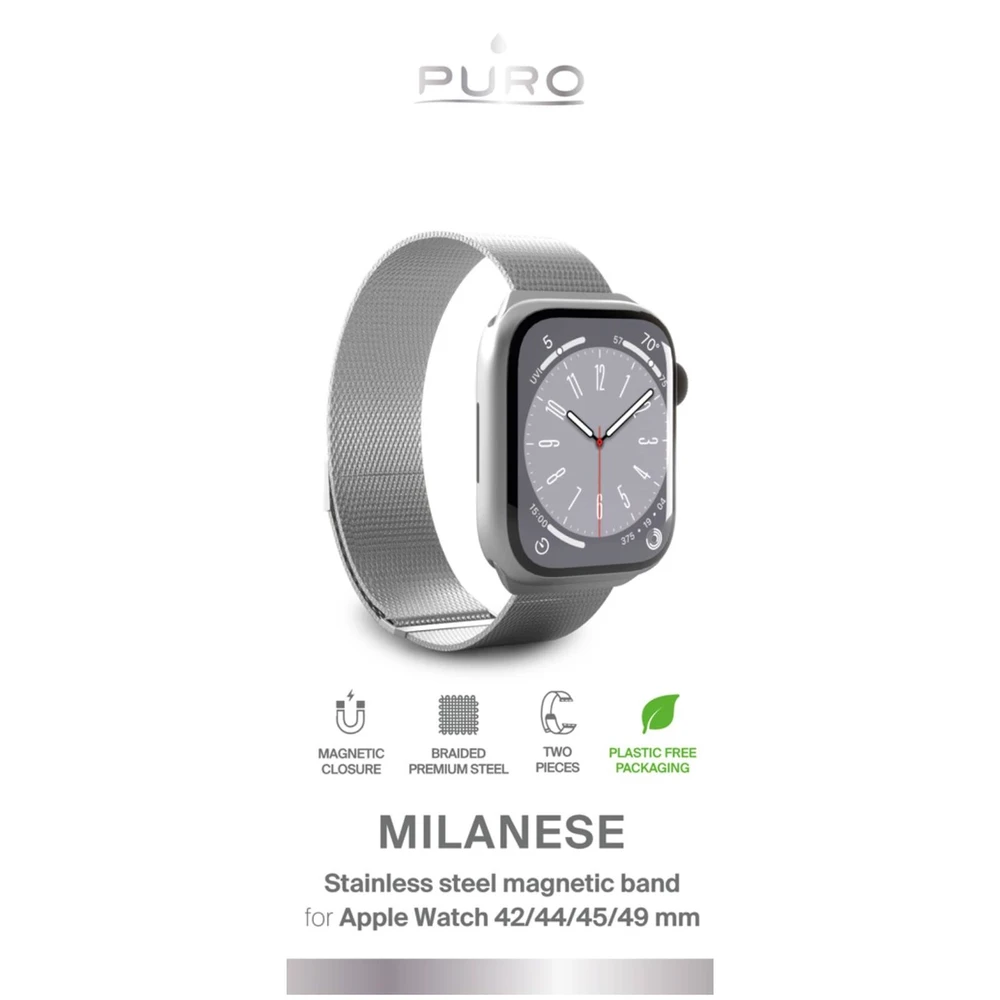 Puro ‘MILANESE’ apyrankė Apple Watch 42-44-45-49m, argento