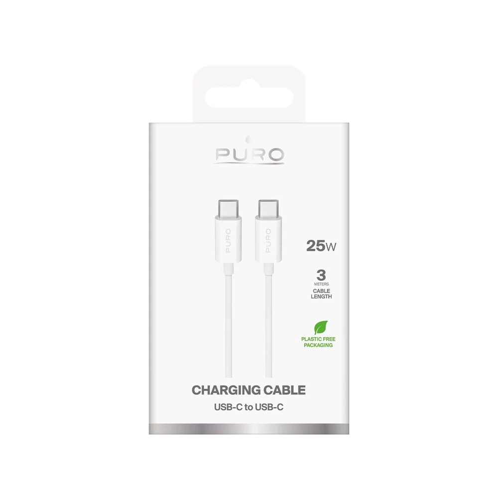 Puro TPE 25W USB-C – USB-C 3m kabelis – baltos spalvos