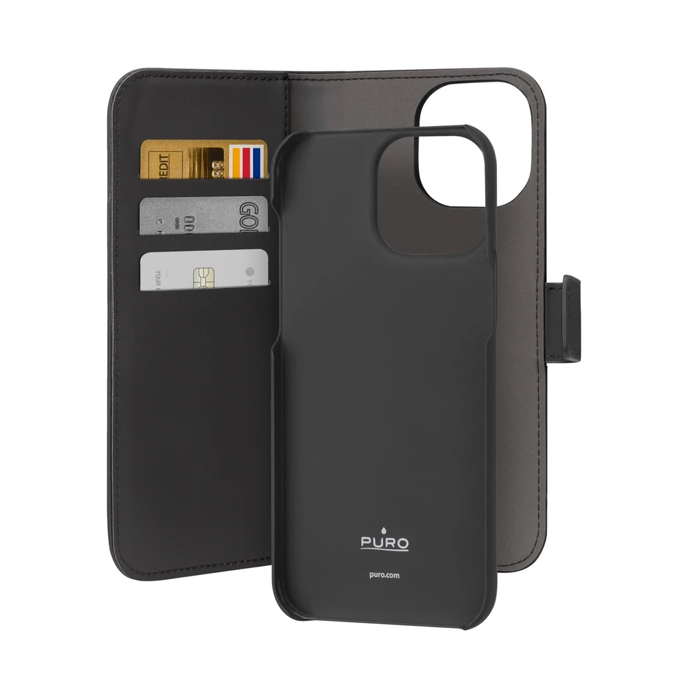SBS Puro Wallet Detachable – 2in1 dėklas Apple iPhone 15 Pro Max juodos spalvos