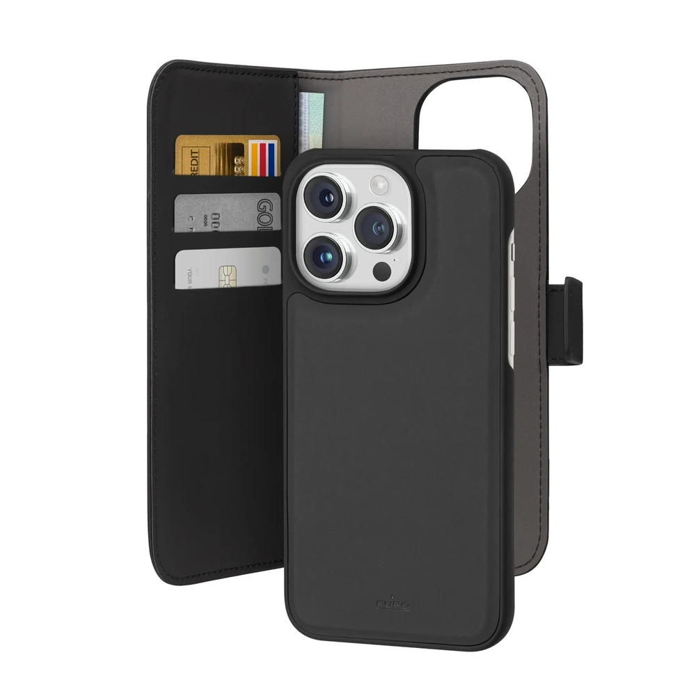 SBS Puro Wallet Detachable – 2in1 dėklas Apple iPhone 15 Pro Max juodos spalvos