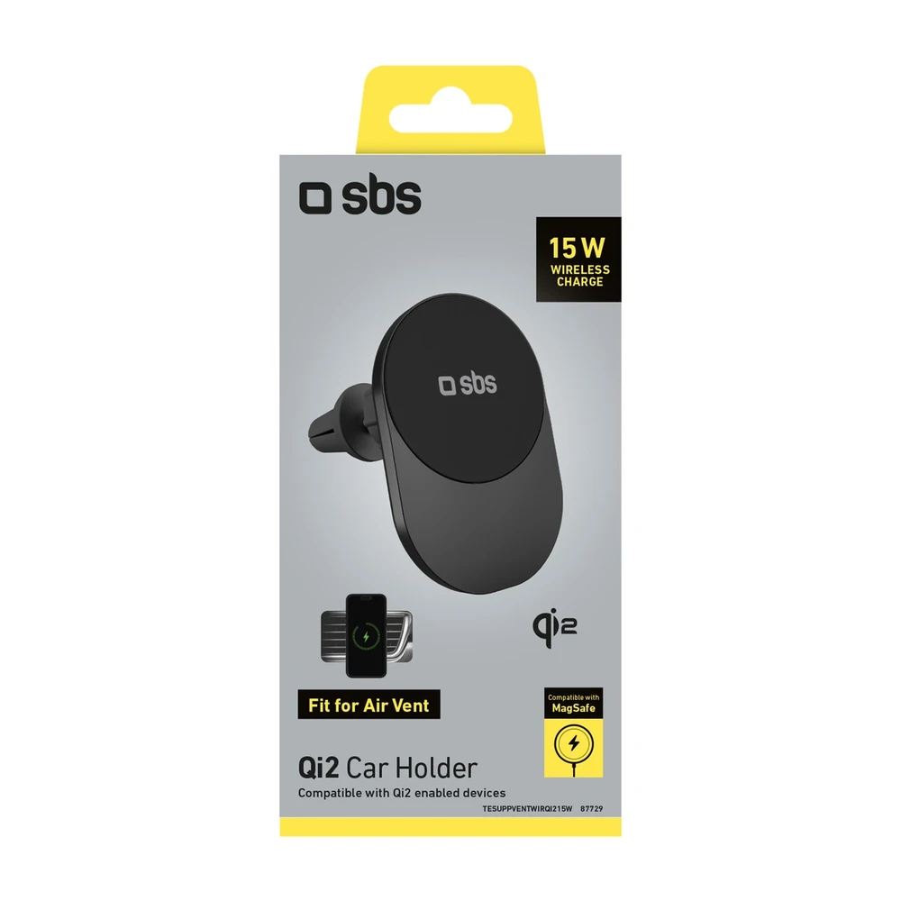 Qi2 belaidžio įkroviklio laikiklis SBS TESUPPVENTWIRQI215W, suderinamas su MagSafe - juodas