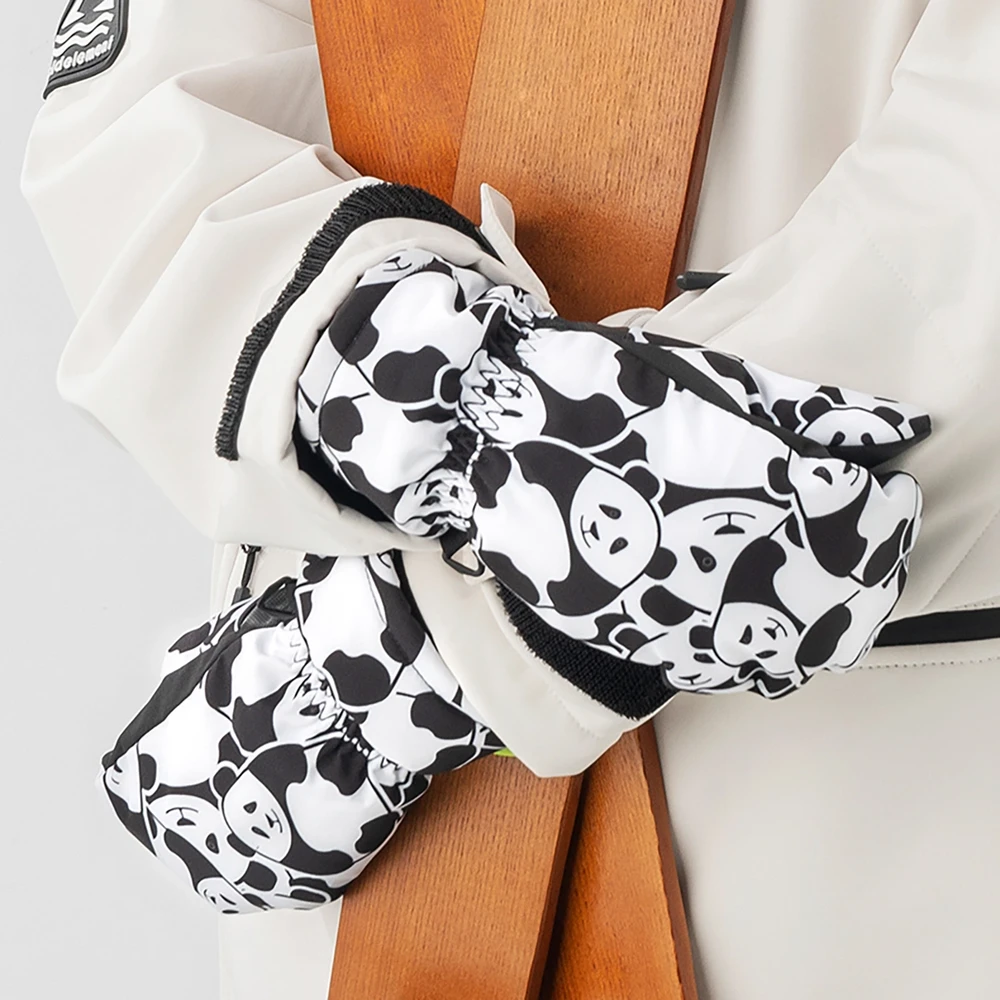 Qunature Panda Heat Transfer Ski Gloves Kids Size S – juodos ir baltos spalvos