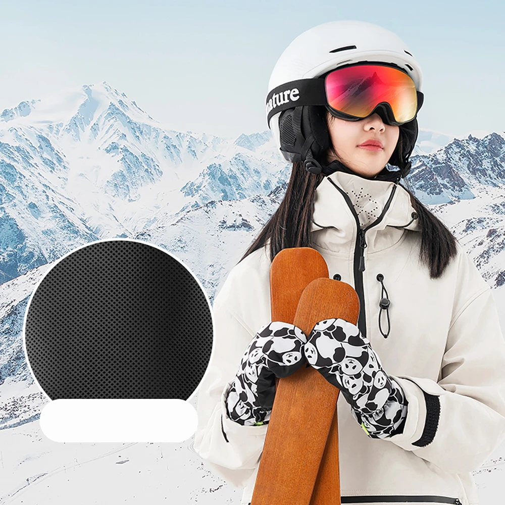 Qunature Panda Heat Transfer Ski Gloves Kids Size S – juodos ir baltos spalvos